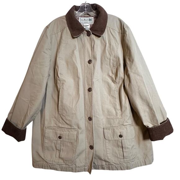 L.L. Bean Women’s Adirondack Barn Coat Tan Flannel Lined Corduroy Collar Sz 2X - Picture 1 of 16